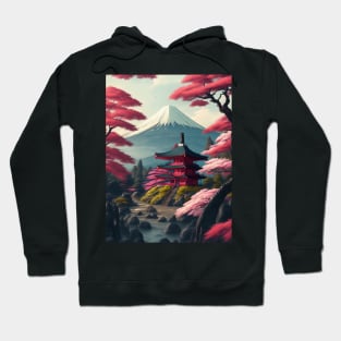 Serene Mount Fuji Sunset - Peaceful River Scenery Hoodie